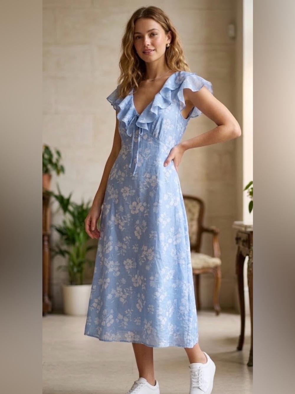 Old Navy summer Light Blue Ruffle Neck Blouse